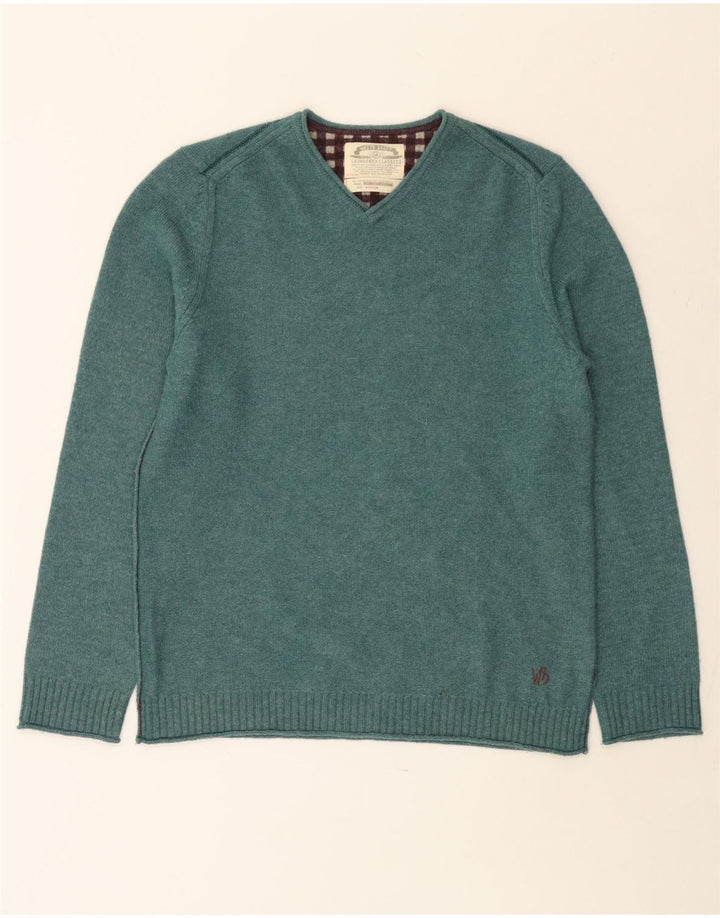 White Stuff Pull Col V Homme Vert Moyen Laine d'Agneau