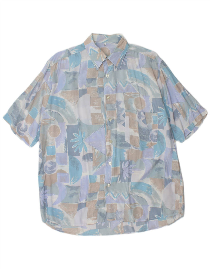 VINTAGE Chemise à manches courtes pour homme Bleu moyen géométrique