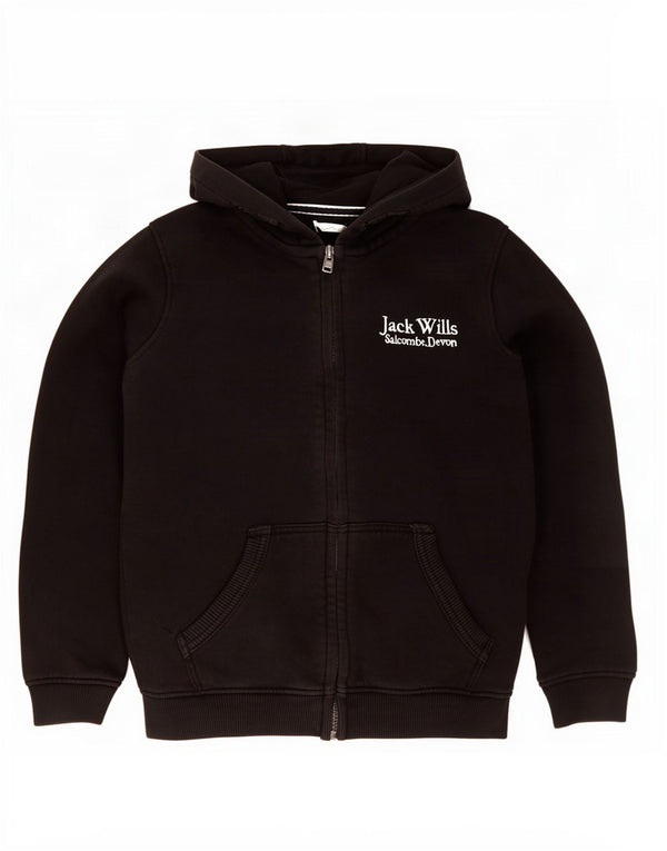Jack Wills Pull à capuche zippé graphique pour garçon 8-9 ans Noir Coton