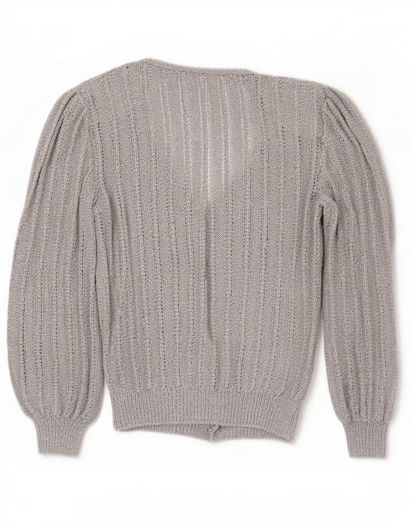 vintage Femme Cardigan Pull UK 16 Grand Gris