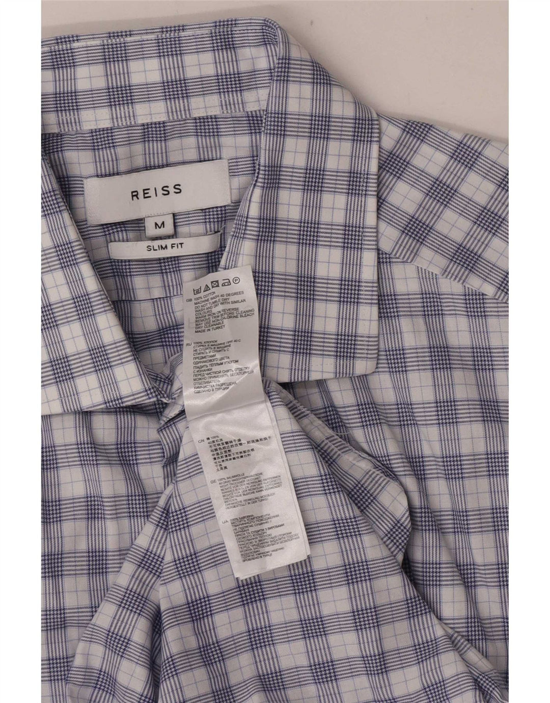 Reiss Chemise Slim Fit Homme Bleu Moyen Carreaux Coton
