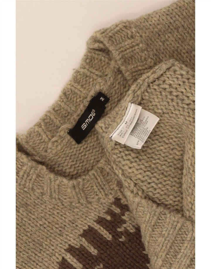 Smog Pull graphique à col rond pour homme Beige moyen en laine d'agneau Fair Isle