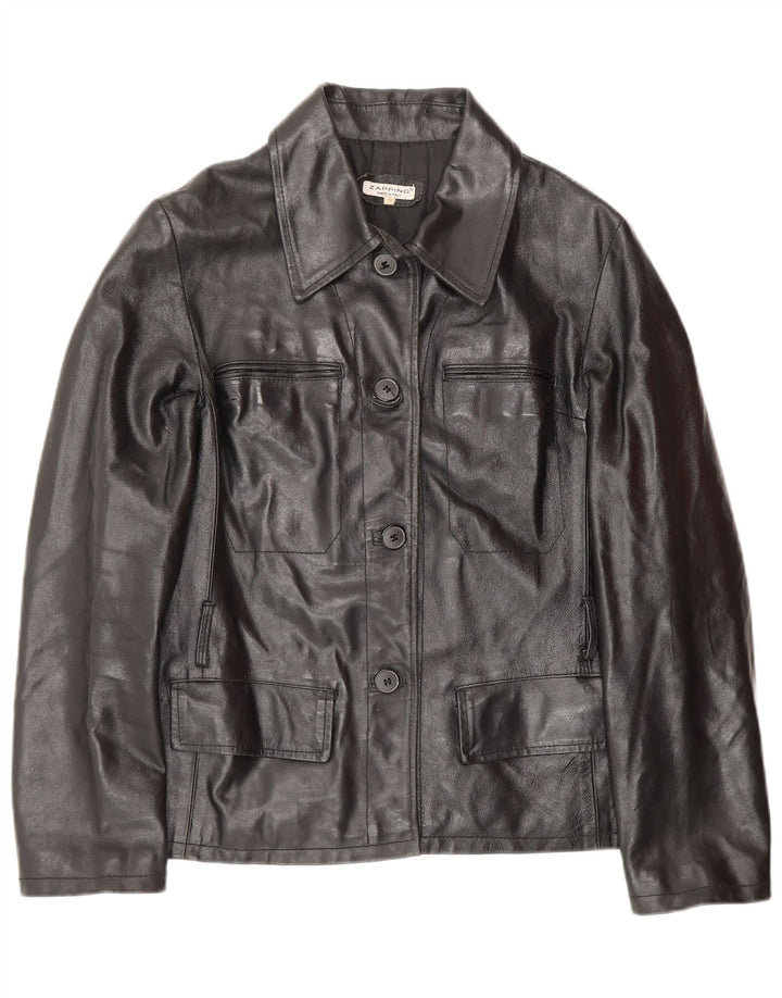 veste en cuir femme vintage UK 10 Petit cuir noir