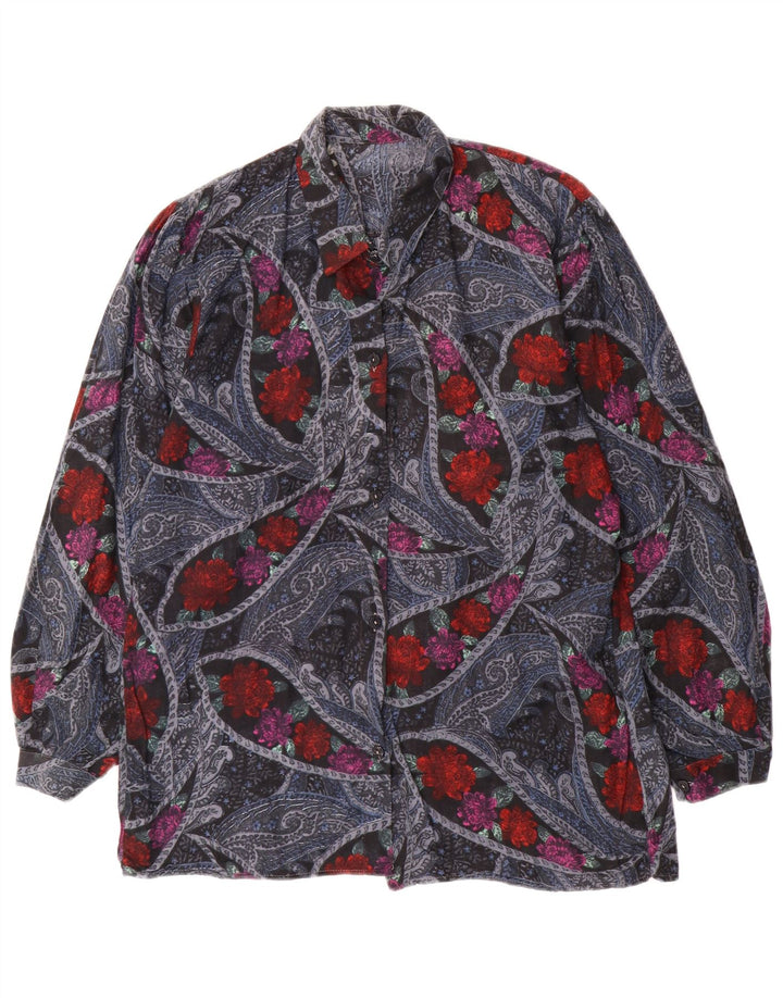 VINTAGE Chemise Femme UK 16 Grand Floral Multicolore
