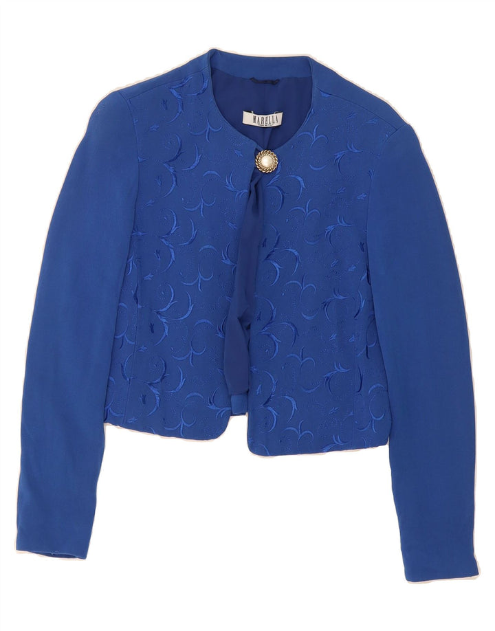MARELLA Womens Crop 1 Button Blazer Jacket UK 14 Large  Blue Floral Vintage Marella and Second-Hand Marella from Messina Hembry 
