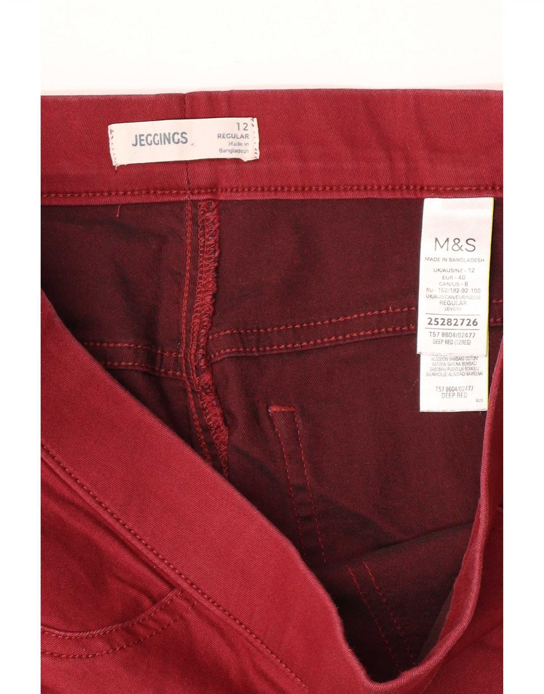Marks & Spencer Jean Jegging Femme UK 12 Moyen W30 L28 Coton Rouge
