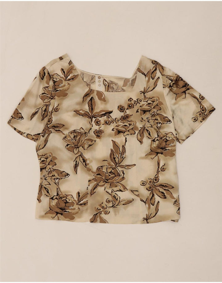 VINTAGE Womens Crop Blouse Top UK 14 Medium Beige Floral Vintage Vintage and Second-Hand Vintage from Messina Hembry 