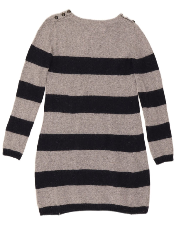 Zara Womens Jumper Dress UK 12 Medium Grey Striped Wool