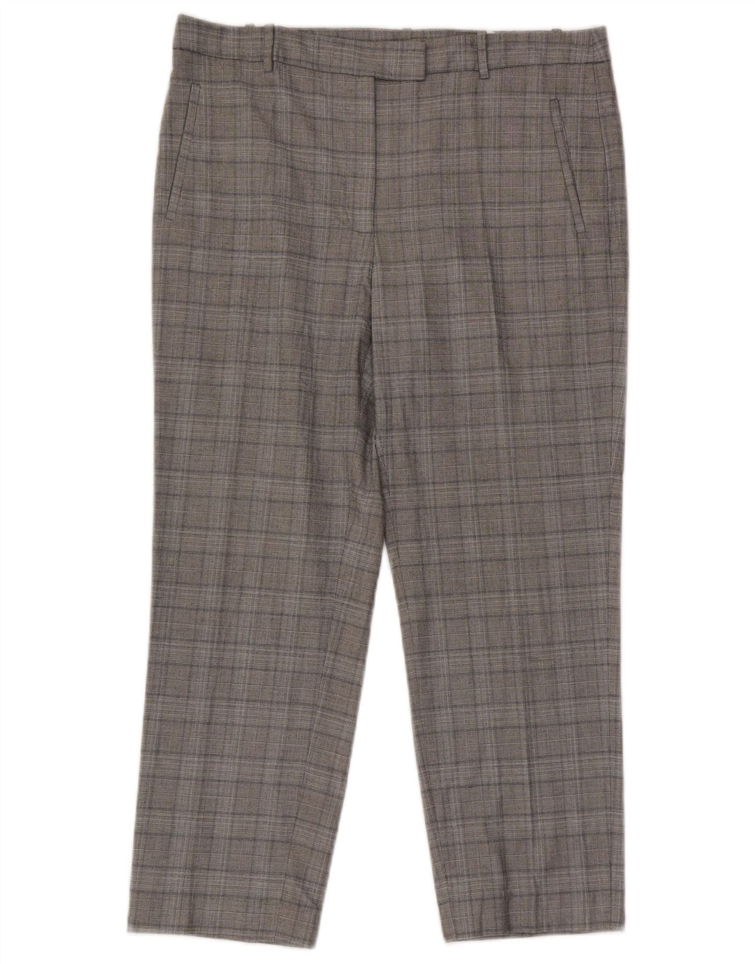 Zara Pantalon de costume court pour femme Large W30 L25 Viscose à carreaux gris