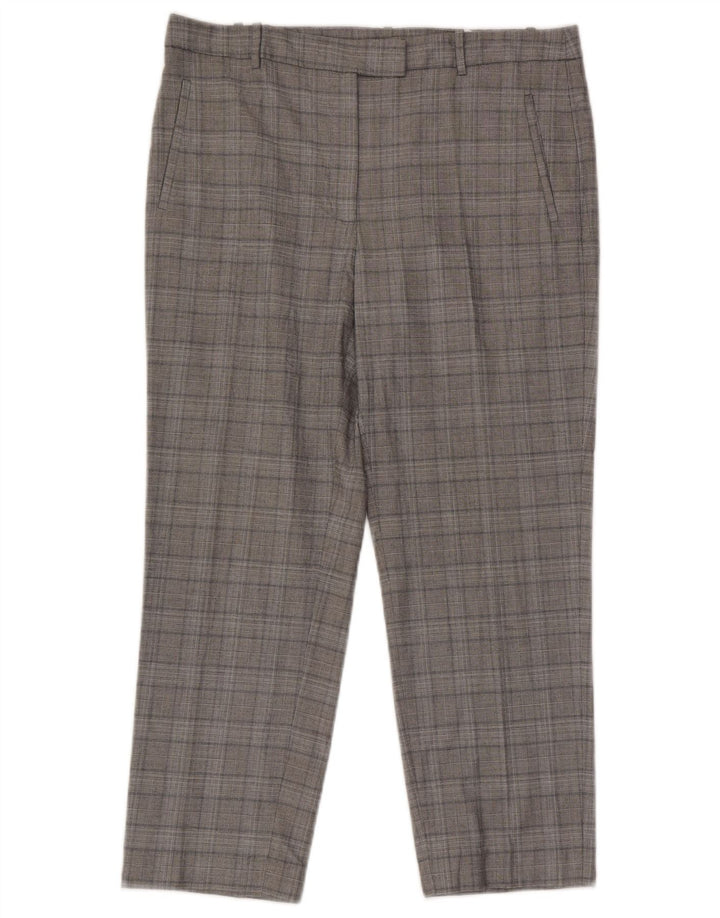 Zara Pantalon de costume court pour femme Large W30 L25 Viscose à carreaux gris