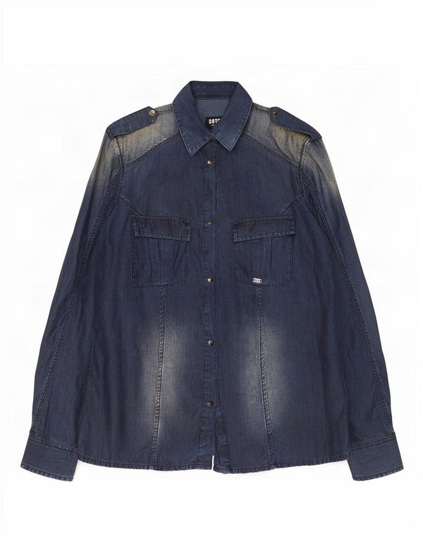 Datch Chemise en jean militaire pour femme UK 18 XL Bleu marine Lyocell