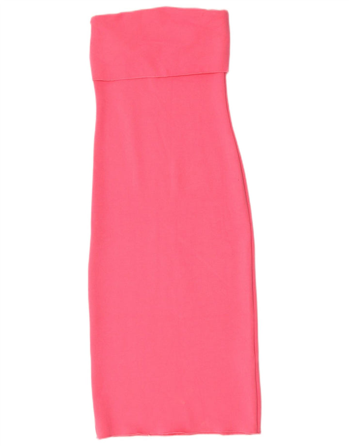 Zara Femme Robe Bustier UK 8 Petite Viscose Rose