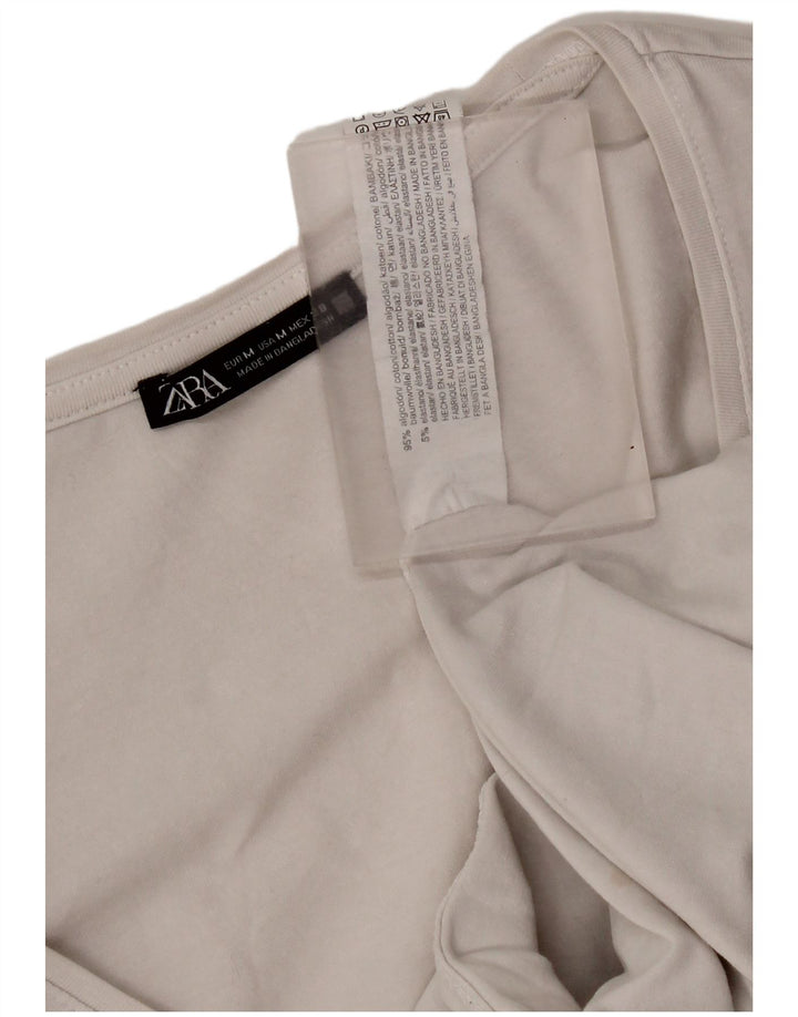 Zara Womens Crop Top Manches Longues UK 12 Moyen Blanc Coton
