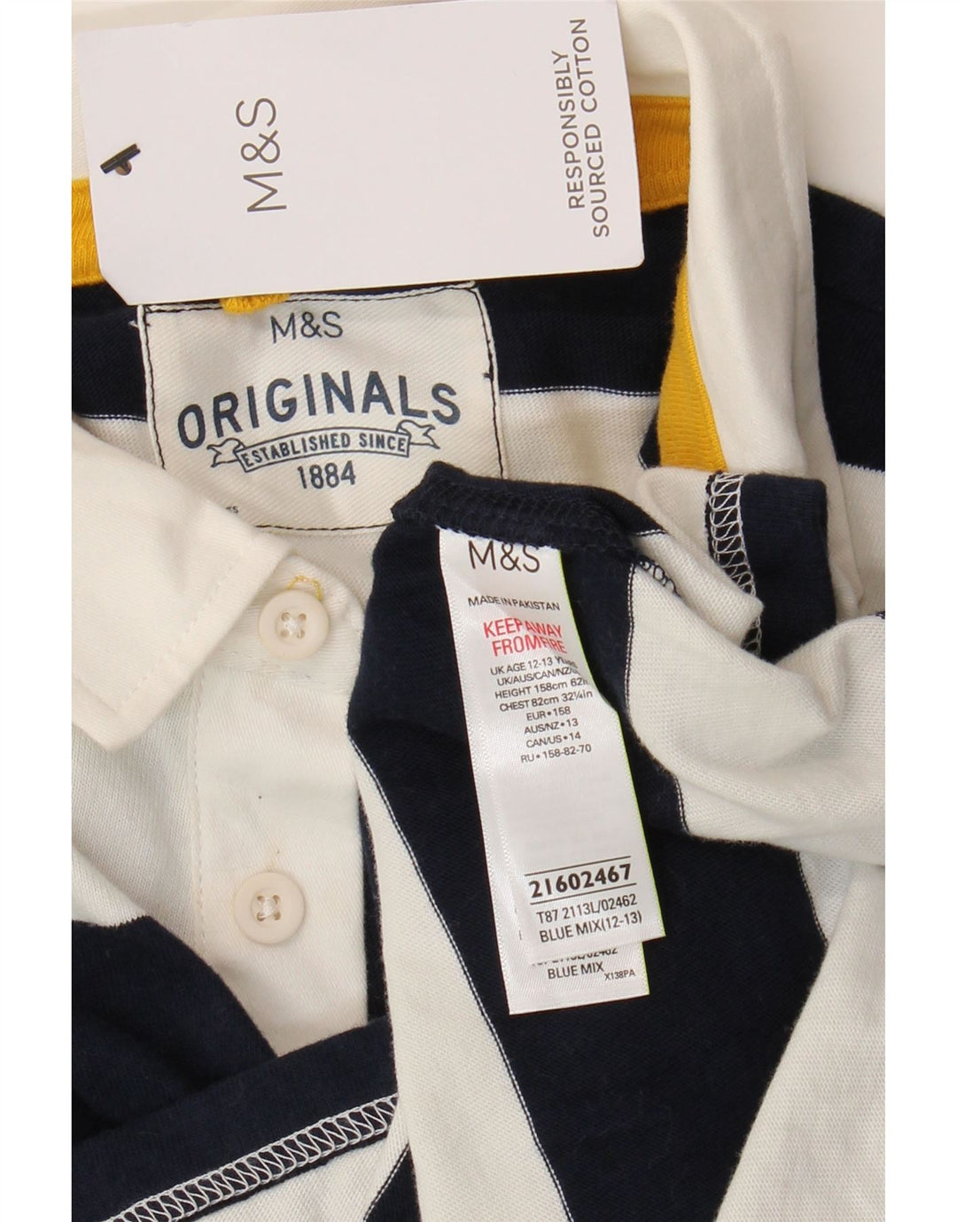 Marks & Spencer Polo Rugby Garçon 12-13 ans Bleu Marine Rayé