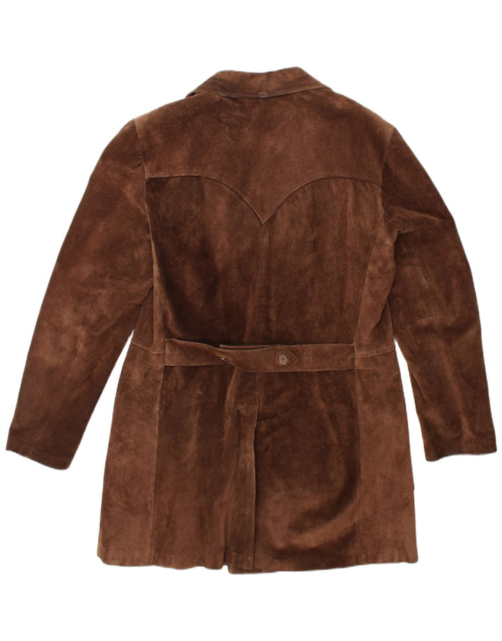 VINTAGE Manteau double boutonnage en daim pour homme UK 40 Grand Marron