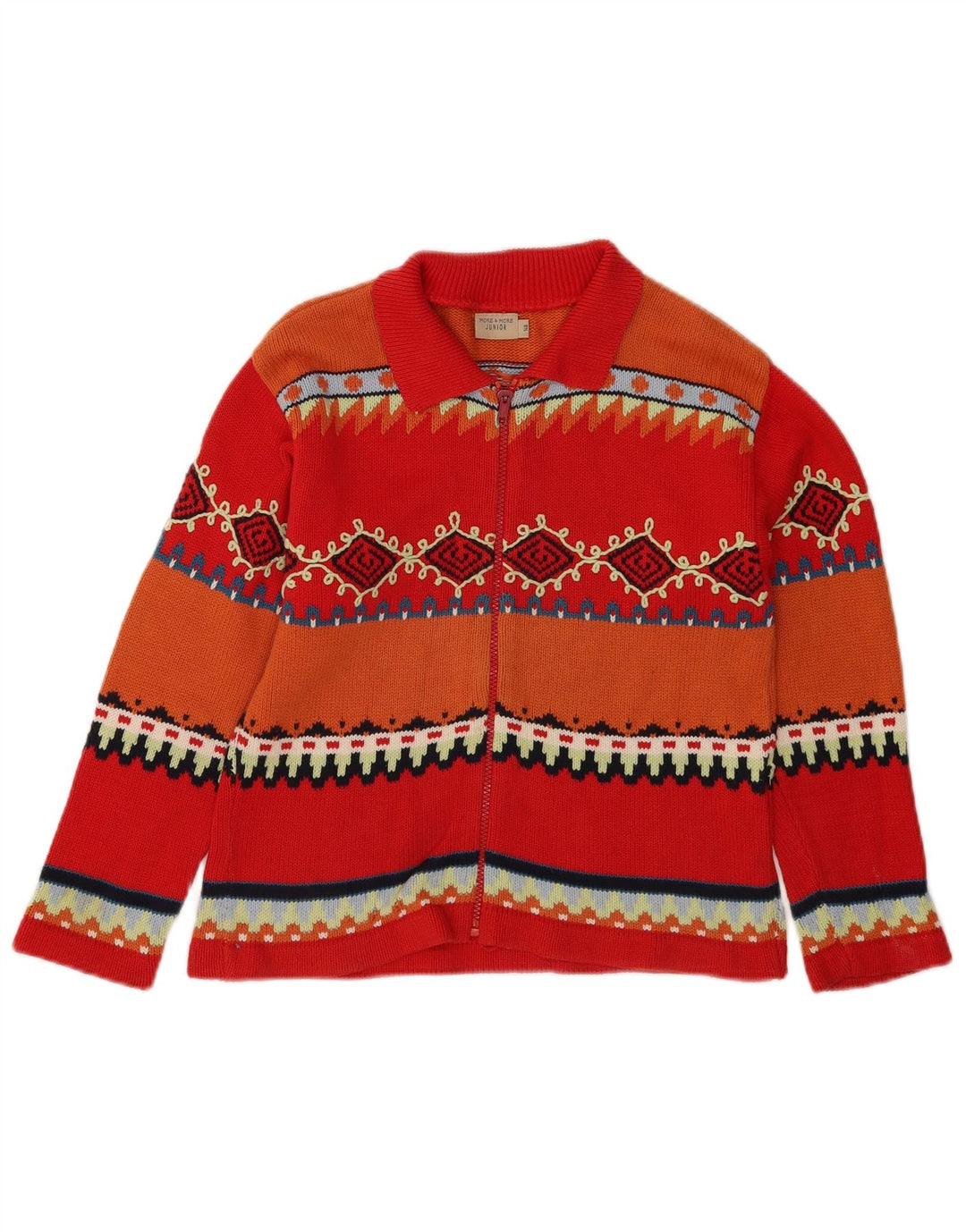 MORE & Garçon Cardigan Pull 9-10 ans Rouge Géométrique Coton