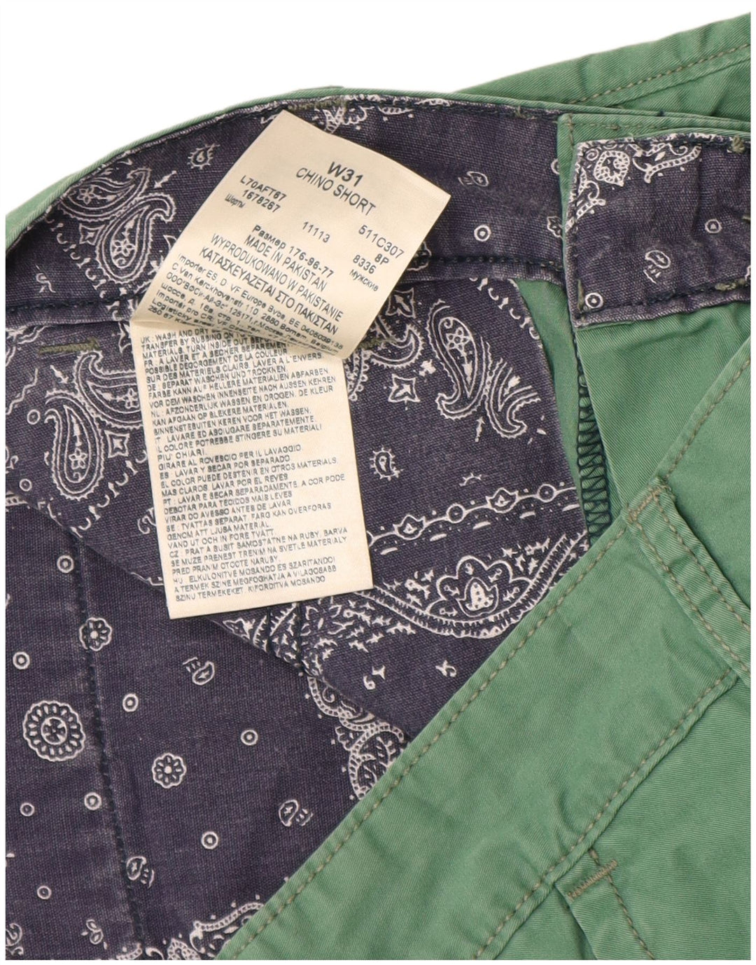 Lee Short Chino Homme W31 Coton Vert Moyen