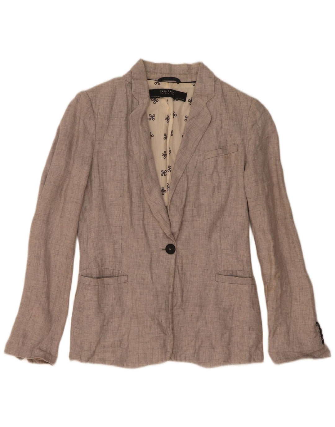 Zara Womens 1 Button Blazer Jacket UK 6 XS Gris Lin