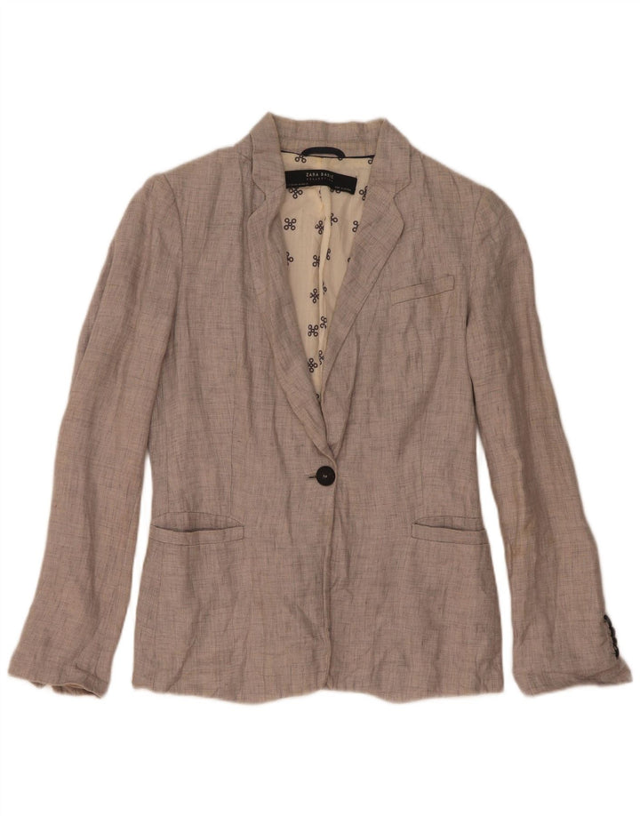 Zara Womens 1 Button Blazer Jacket UK 6 XS Gris Lin