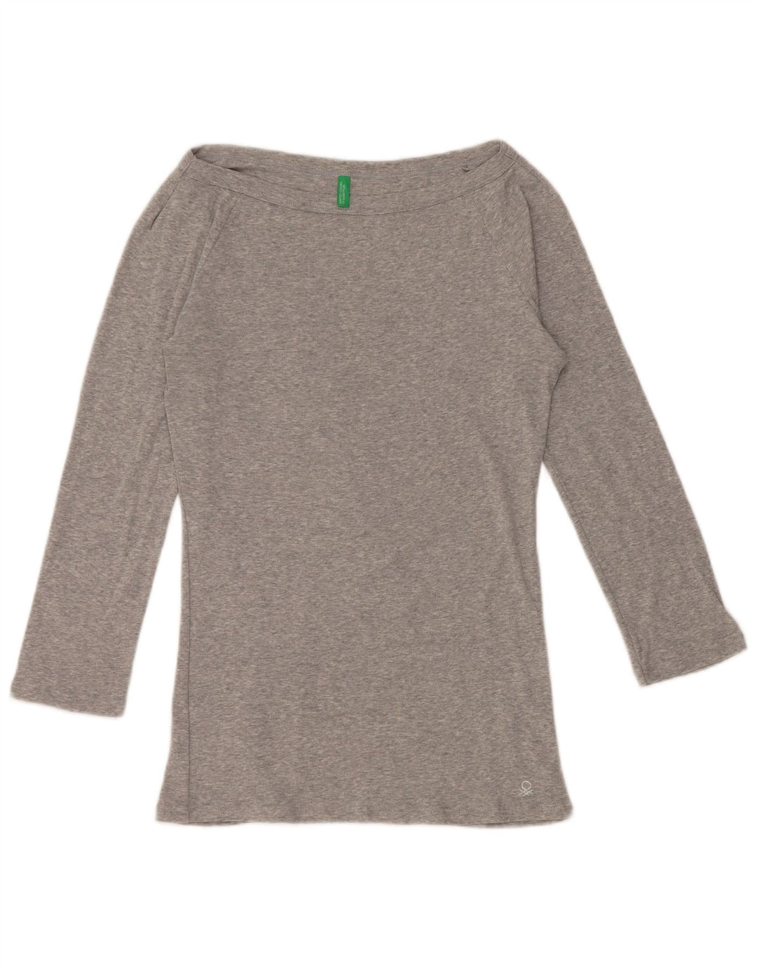BENETTON Haut à épaules dénudées pour femme, manches 3/4, UK 12, gris moyen moucheté
