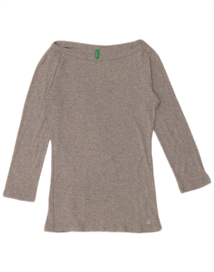 BENETTON Haut à épaules dénudées pour femme, manches 3/4, UK 12, gris moyen moucheté
