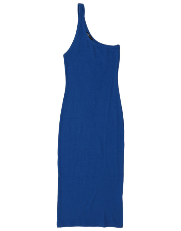 Zara Robe asymétrique pour femme UK 12 en coton bleu moyen
