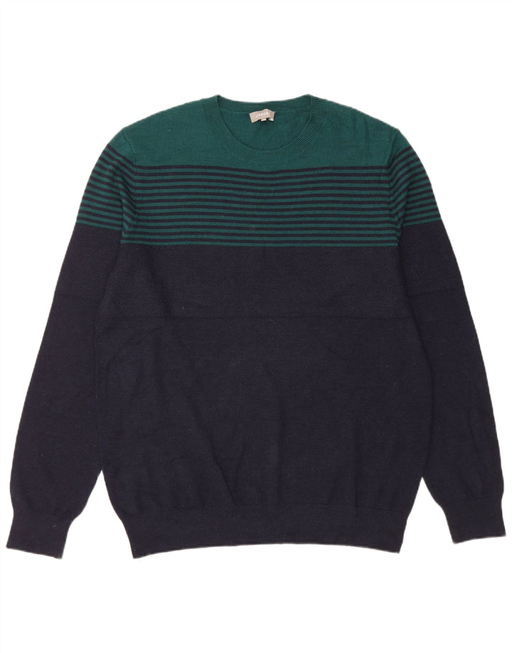 Jaeger Pull à col rond pour homme en laine color block bleu marine