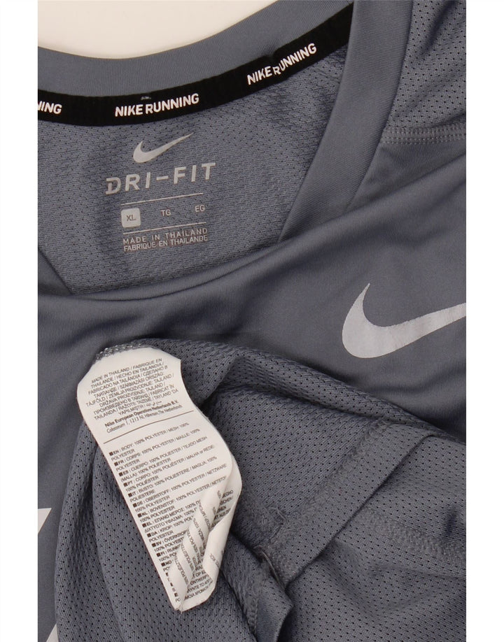 Nike Hommes Dri Fit Graphic T-Shirt Top XL Gris Rayé Polyester