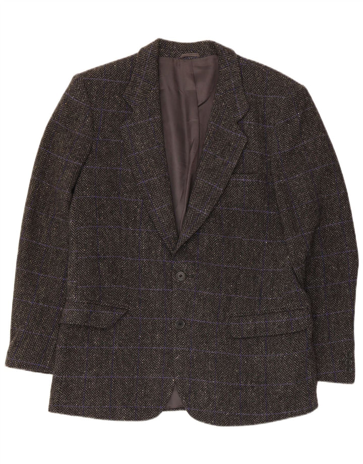 Veste blazer vintage à 3 boutons pour homme IT 48 laine à chevrons gris moyen