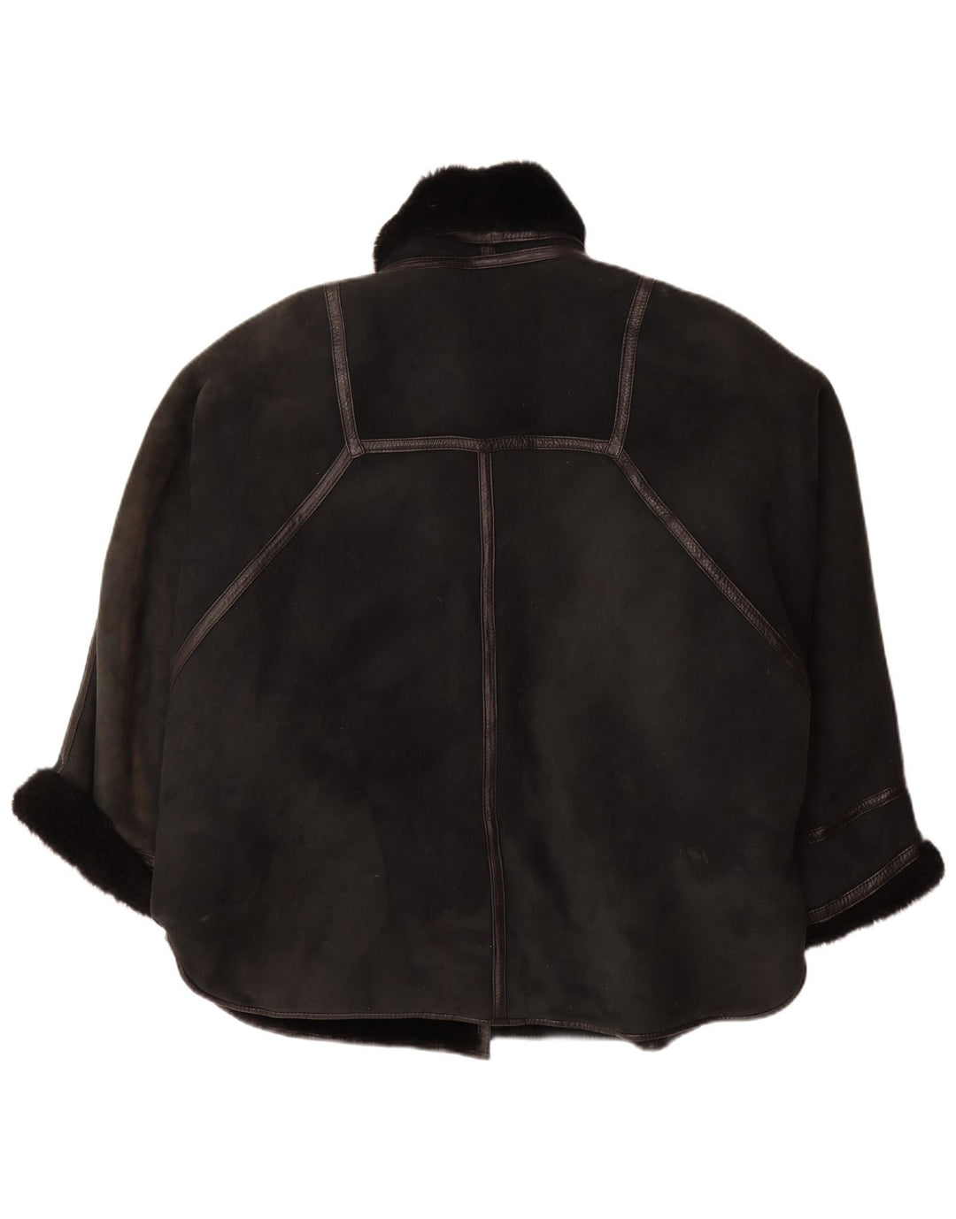 VINTAGE Manteau en peau de mouton surdimensionné pour femme IT 44 Peau de mouton noire moyenne