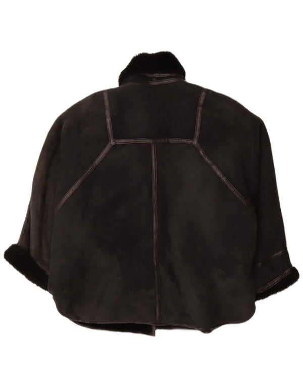 VINTAGE Manteau en peau de mouton surdimensionné pour femme IT 44 Peau de mouton noire moyenne