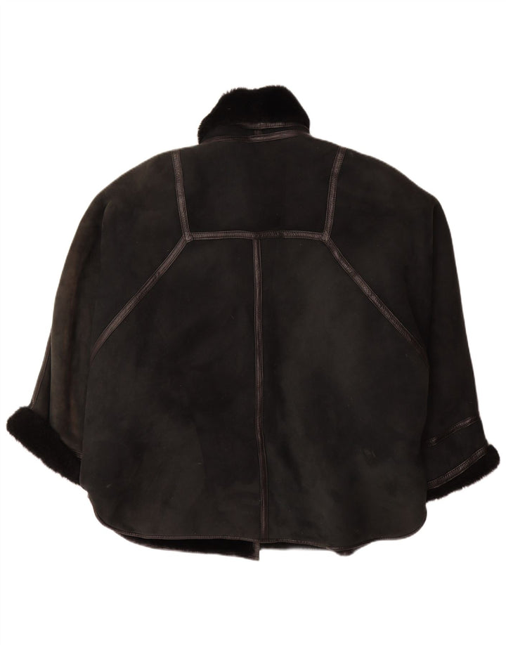 VINTAGE Manteau en peau de mouton surdimensionné pour femme IT 44 Peau de mouton noire moyenne