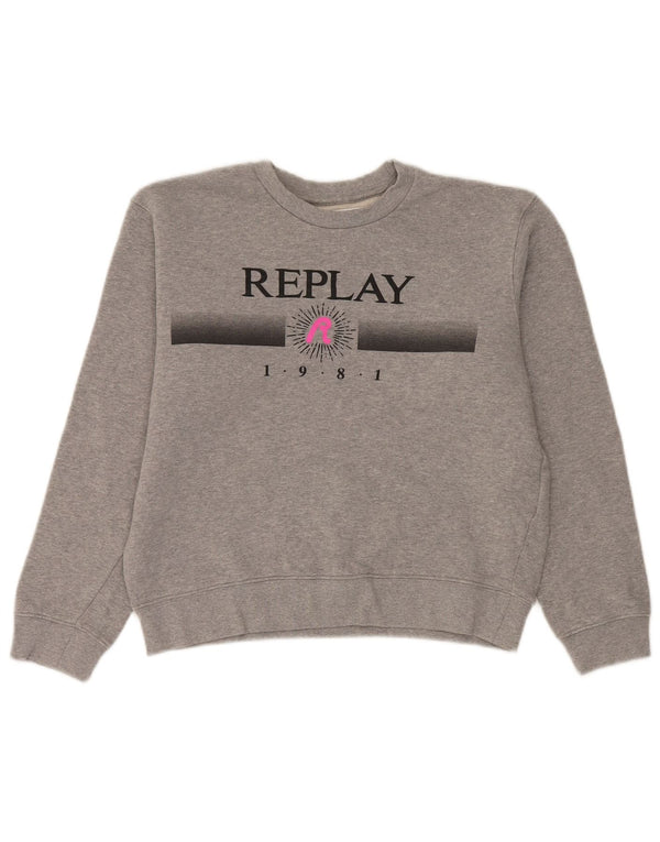 Replay Sweat-shirt oversize graphique pour femme UK 10 petit coton gris