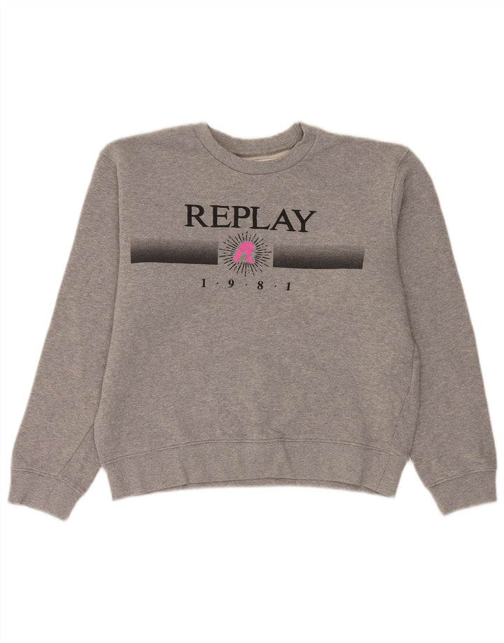 Replay Sweat-shirt oversize graphique pour femme UK 10 petit coton gris