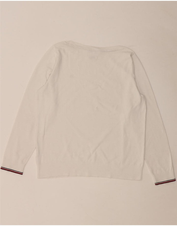 TOMMY HILFIGER Pull col bateau pour femme UK 14 Blanc moyen