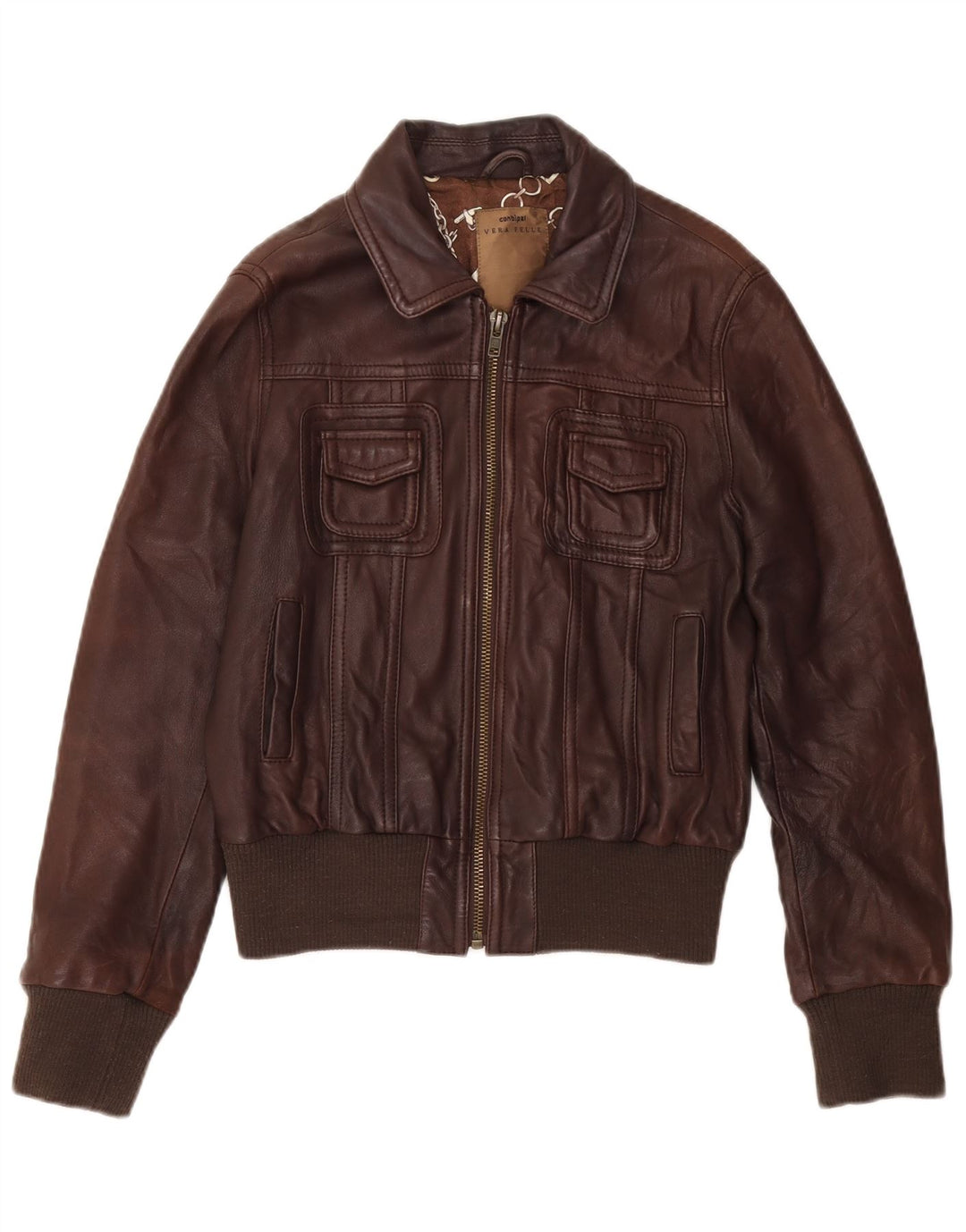 Conbipel Veste en Cuir Bomber Femme IT 44 Cuir Marron Moyen