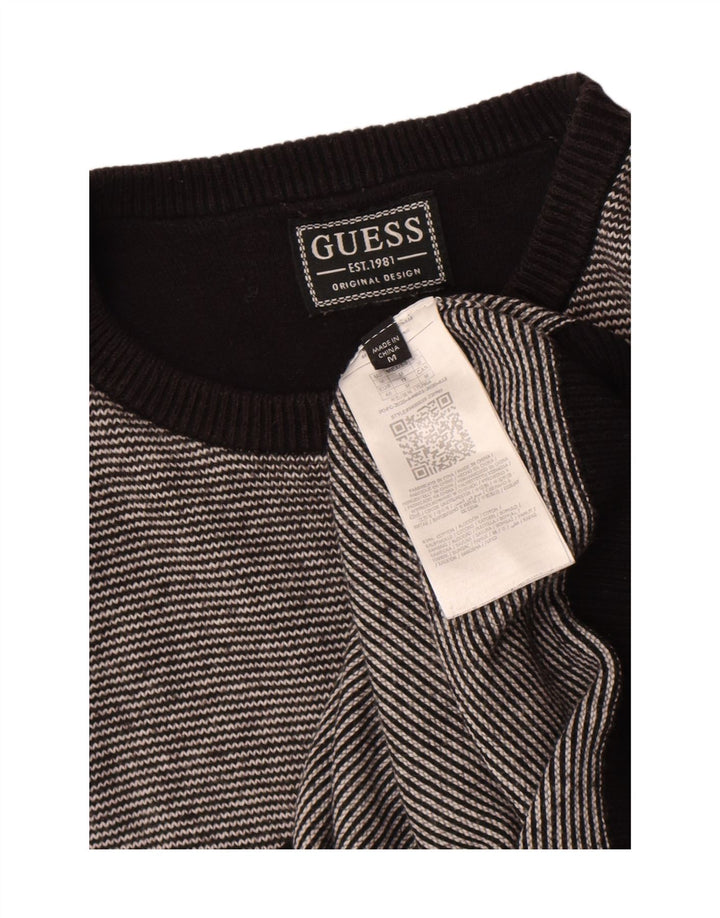 Guess Pull à col rond pour homme en coton rayé noir moyen