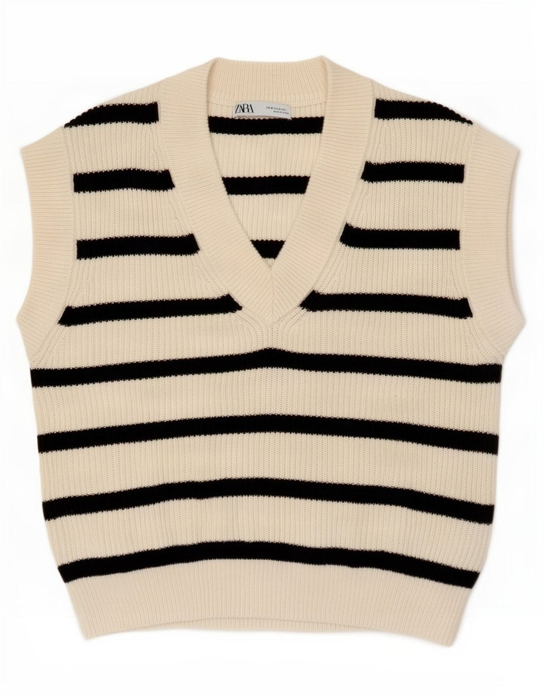 Zara Femme Débardeur UK 14 Medium Off White Rayé Polyester