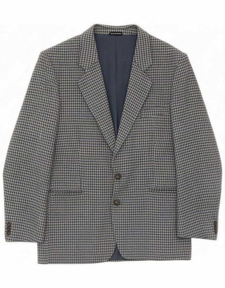 Veste blazer exclusive à 2 boutons pour homme UK 40 Large laine vierge pied-de-poule gris
