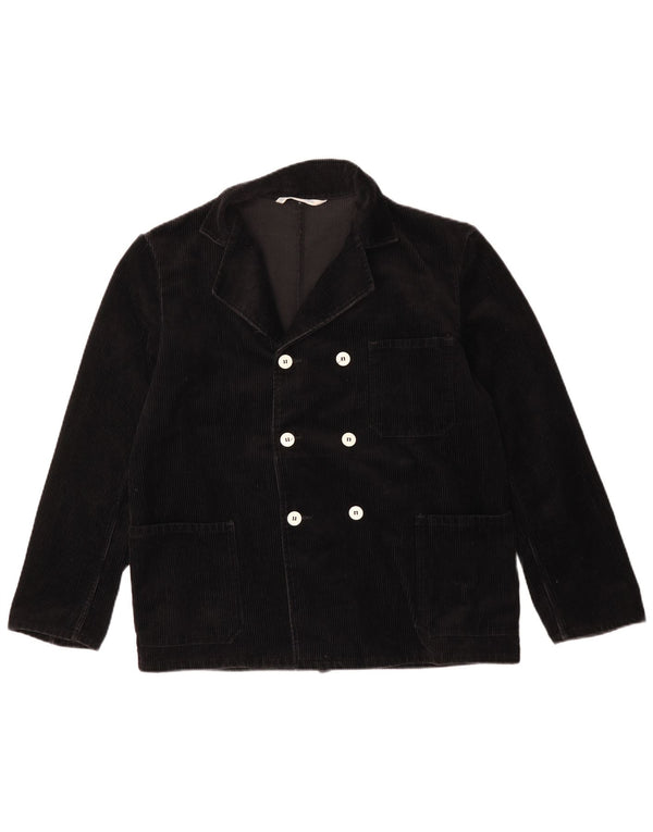 vintage Mens Double Breasted Corduroy Blazer Veste UK 40 Grand Noir