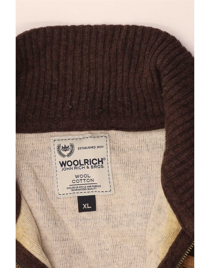 Woolrich Cardigan Graphique Pull XL Marron Laine Homme