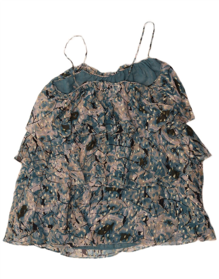 Zara Robe à volants à motif abstrait pour femme UK 16 Large Vert Polyester