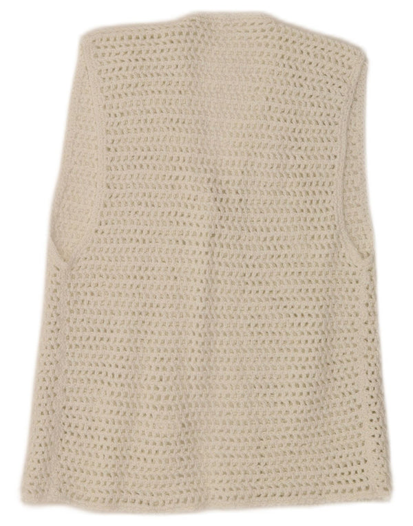 vintage Femmes Crochet Cardigan Pull UK 10 Petit Blanc Cassé
