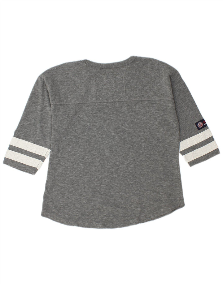 Superdry Haut graphique à manches 3/4 pour femme UK 14 Gris moyen Coton