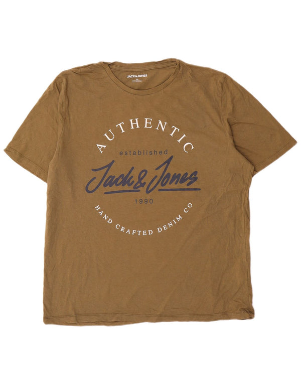 Jack & Jones T-Shirt Graphique Homme Top 2XL Kaki Coton