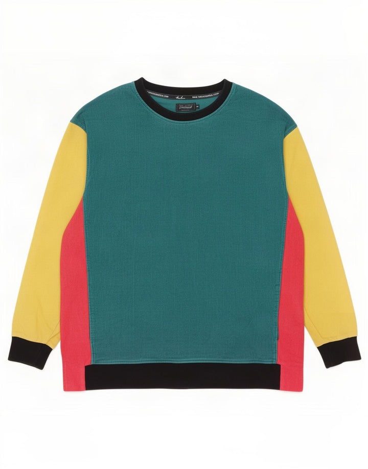 vintage Mens Sweatshirt Jumper Moyen Multicolore Colourblock