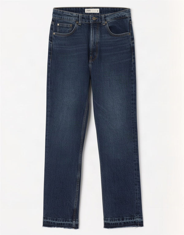 Zara Jean droit taille haute pour femme EU 36 XS W26 L27 Bleu Coton