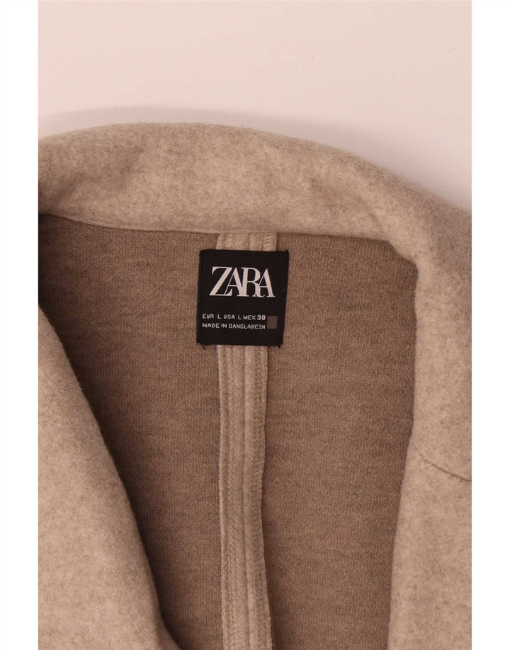 Zara Womens Manteau ouvert UK 16 Large Beige Polyester