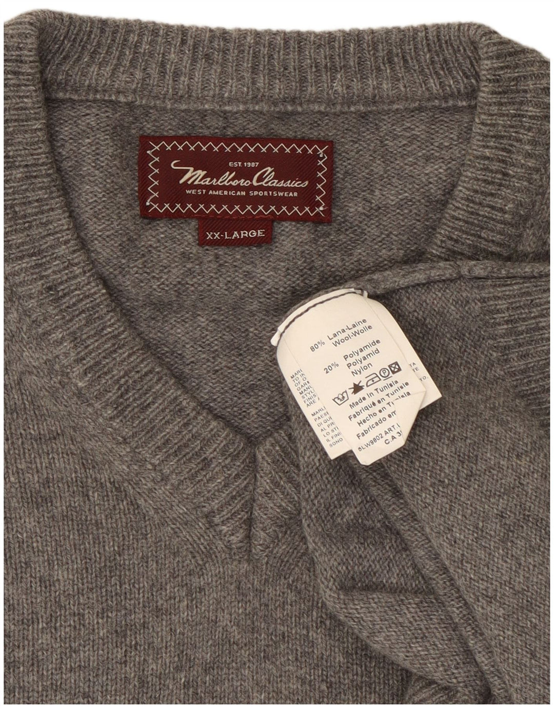 Marlboro Classics Pull col V pour homme 2XL Gris Laine