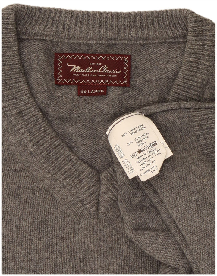 Marlboro Classics Pull col V pour homme 2XL Gris Laine